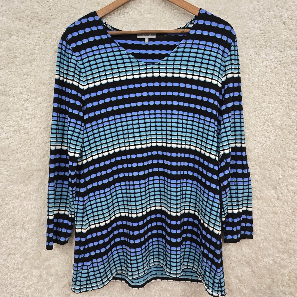Habitat Womens‎ Tunic Top Size M Blue Black Long Sleeve Stretch Artsy Casual